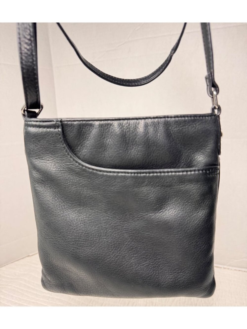 Margot New York Black Pebbled Leather Zip Hipster Crossbody Bag Purse